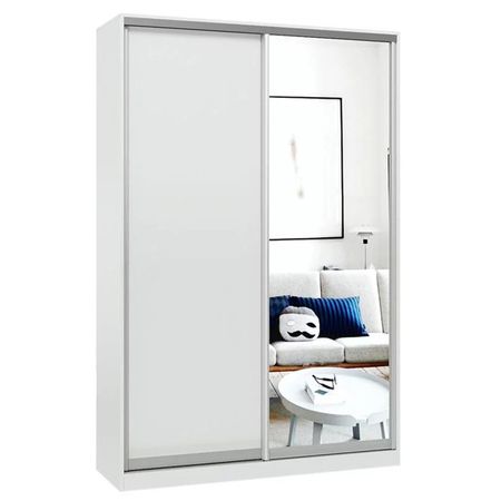 шкаф-купе 2-х дверный СТАРТ Base 2200x1400x600мм ЛДСП/зеркало белый шагрень/серебро матовое