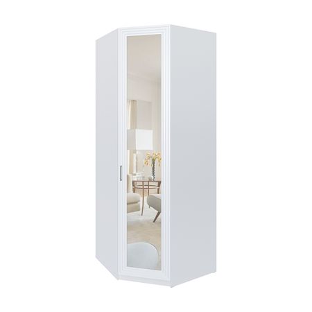 шкаф угловой 1 дверь зеркало 2328x900x900мм МДФ/ЛДСП белый мат/белый шагрень