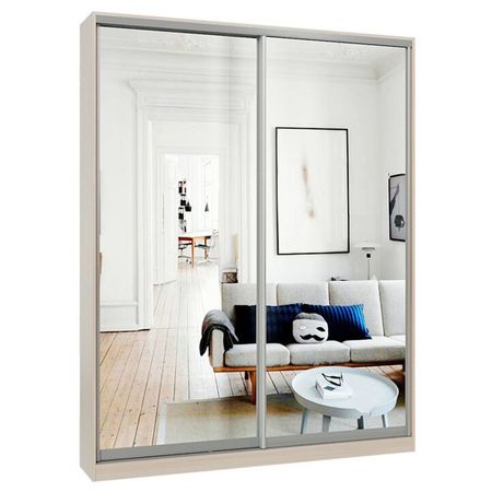 шкаф-купе 2-х дверный СТАРТ Base 2400х1800х450мм зеркало ясень шимо светлый/серебро матовое щит мебельный 2700х300х16мм ясень шимо светлый