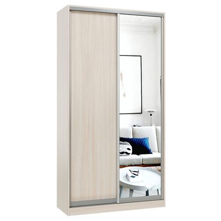 шкаф-купе 2-х дверный СТАРТ Base 2400х1200х600мм ЛДСП/зеркало ясень шимо светлый/серебро матовое щит мебельный 2700х300х16мм ясень шимо светлый