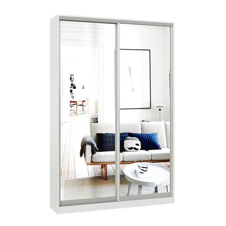 шкаф-купе 2-х дверный СТАРТ Base 2200x1400x450мм зеркало белый шагрень/серебро матовое