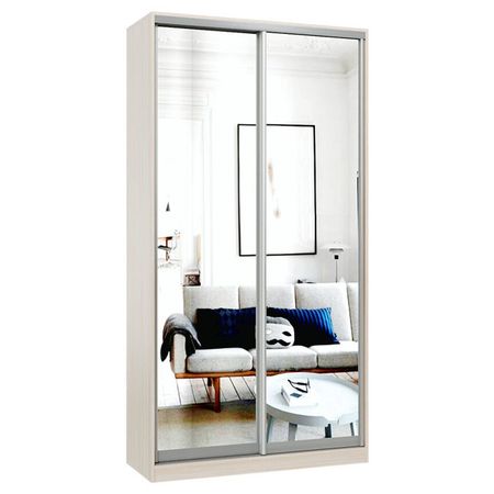 шкаф-купе 2-х дверный СТАРТ Base 2400х1200х600мм зеркало ясень шимо светлый/серебро матовое щит мебельный 2700х300х16мм ясень шимо светлый