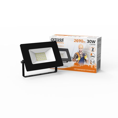 Прожектор светодиодный Gauss Elementary 30 Вт IP65 3000K, черный лента gauss basic led 10вт м 700лм м 3000k 10мм ip65 12в 3м