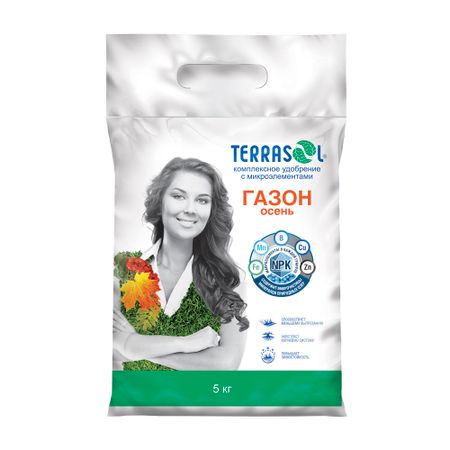Удобрение сухое для газона гранулированное с микроэлементами Осень Террасол 5 кг удобрение фосфорно калийное осень 1кг