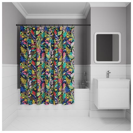 занавеска для ванной комнаты IDDIS Base 200х180см полиэстер яркий растительный принт