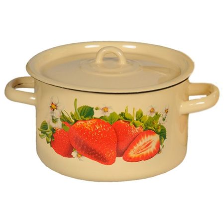 кастрюля СТАЛЬЭМАЛЬ Клубника садовая 1,5л 15см эмал. сталь с крышкой