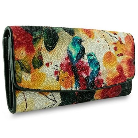 Кошелек EXOTIC LEATHER GENUINE PREMIUM ACCESSORIES Женский кошелек из ската с птицами плоский акриловый кулон с птицами и ами