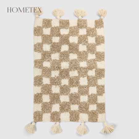 Коврик для ванной Hometex 50х80 см кисточками клетки бежевый