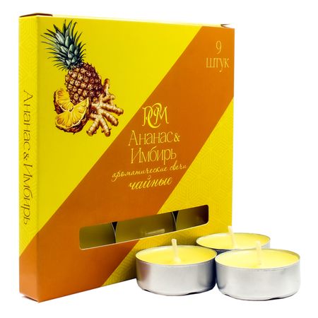 свечи чайные PCM 9шт 3,9х1,2см 3,5ч/г аромат ананас, имбирь