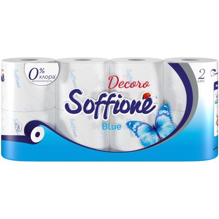 Бумага Soffione decoro blue 2 слоя, 8 рулонов туалетная бумага soffione premio toscana lavender 3 слоя 4 рулона