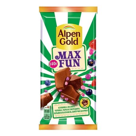Шоколад молочный Alpen Goldc фруктово-ягодными кусочками и взрывной карамелью 140 г