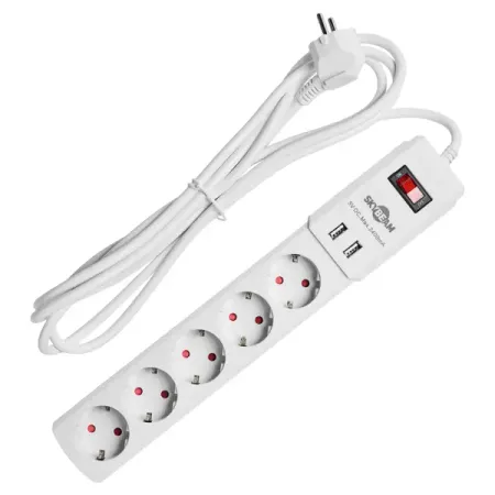Удлинитель бытовой Skybeam 3x1.5 3 м 5 розеток с заземлением 3680 Вт с USB и выключателем цвет белый удлинитель бытовой skybeam 5 розеток с заземлением 3x1 мм 1 5 м 3500 вт