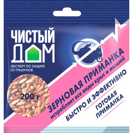 Средство от грызунов приманка зерновая Чистый дом 200 г средство от мышей котофей домик клеевой