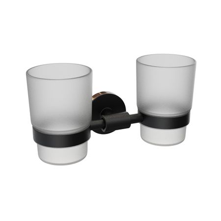 Стакан для ванной Fora Lord с держателем двойной стекло прозрачный/ металл черный (FOR-LORD039BL) полотенцедержатель двойной поворотный fora lord