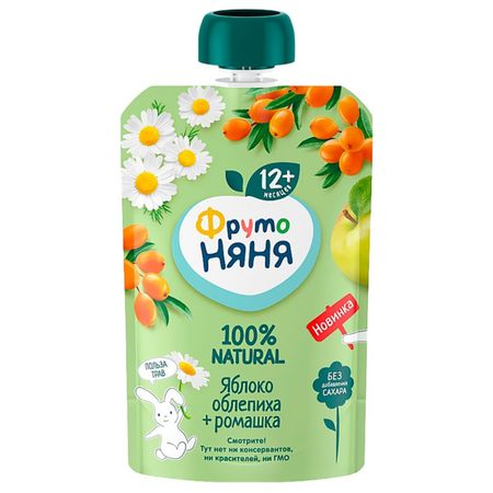 Пюре фруктовое ФрутоНяня пауч, яблоко, облепиха, ромашка 90 г пюре фруктово ягодное агуша яблоко клубника малина с 6 мес 90 г