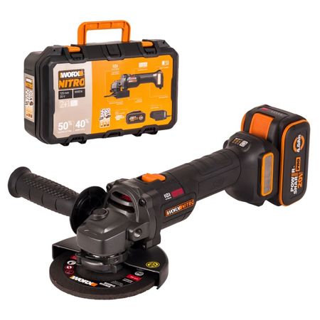 Угловая шлифмашина бесщёточная аккумуляторная Worx WX814, 125мм, 20В, 4Ач х1, ЗУ 2А кожух защитный диолд кзв 125у 125мм