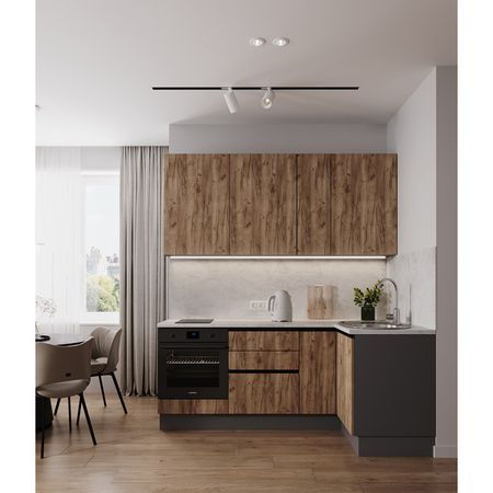 кухонный гарнитур Hi-Tech 2100х1200х600мм угловой дуб табачный ЛДСП