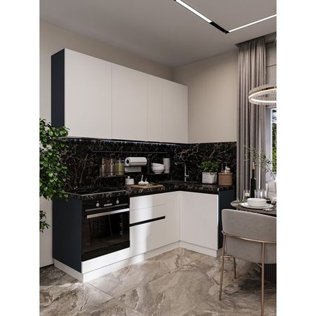 кухонный гарнитур Hi-Tech 2100х1200х600мм угловой белый платиновый ЛДСП