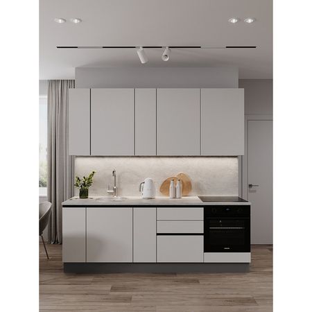 кухонный гарнитур Hi-Tech 2400х600мм прямой белый платиновый ЛДСП