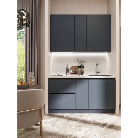 кухонный гарнитур Hi-Tech 1500х600мм прямой антрацит ЛДСП стол компьютерный вардиг k1 1200x750x820мм лдсп антрацит красный