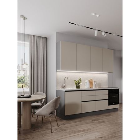 кухонный гарнитур Hi-Tech 2400х600мм прямой с двумя ящиками кашемир серый ЛДСП