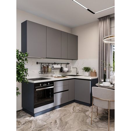 кухонный гарнитур Hi-Tech 2100х1200х600мм угловой мышиный серый ЛДСП