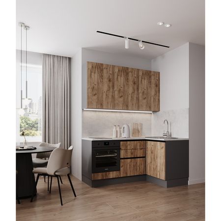 кухонный гарнитур Hi-Tech 1800х1200х600мм угловой дуб табачный ЛДСП