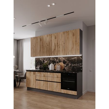 кухонный гарнитур Hi-Tech 2400х600мм прямаой с двумя ящиками дуб золотой ЛДСП