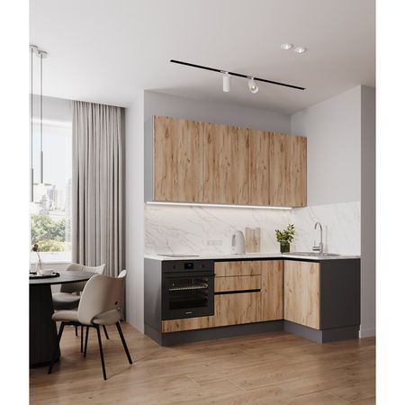 кухонный гарнитур Hi-Tech 2100х1200х600мм угловой дуб золотой ЛДСП