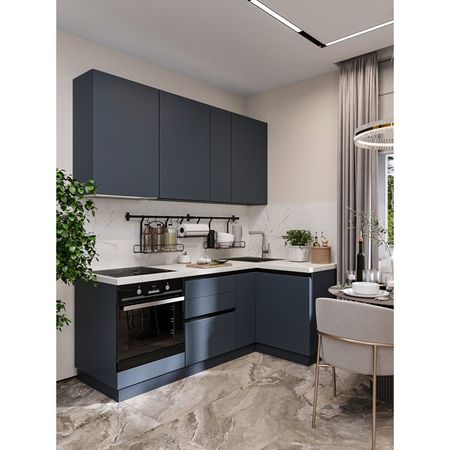 кухонный гарнитур Hi-Tech 2100х1200х600мм угловой антрацит ЛДСП стол компьютерный вардиг k1 1200x750x820мм лдсп антрацит красный