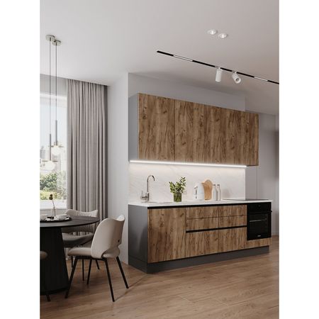 кухонный гарнитур Hi-Tech 2400х600мм прямой с двумя ящиками дуб табачный ЛДСП