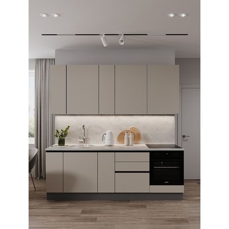 кухонный гарнитур Hi-Tech 2400х600мм прямой кашемир серый ЛДСП