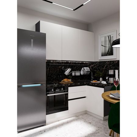 кухонный гарнитур Hi-Tech 1800х1200х600мм угловоц белый платиновый ЛДСП