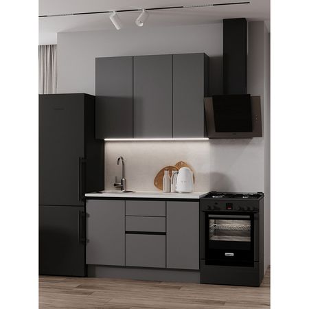 кухонный гарнитур Hi-Tech 1200х600мм прямой антрацит ЛДСП стол компьютерный вардиг k1 1200x750x820мм лдсп антрацит красный