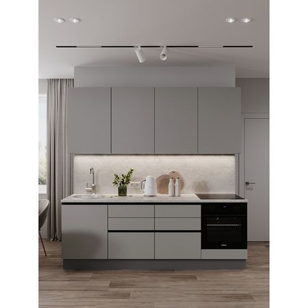 кухонный гарнитур Hi-Tech 2400х600мм прямой с двумя ящиками мышиный серый ЛДСП