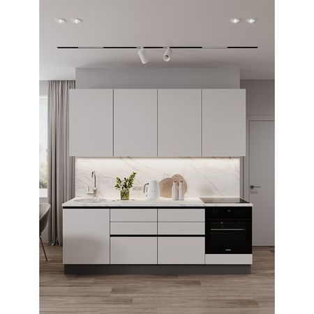 кухонный гарнитур Hi-Tech 2400х600мм прямой с двумя ящиками белый платиновый ЛДСП