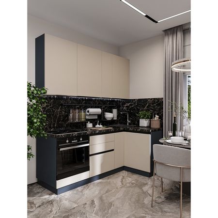 кухонный гарнитур Hi-Tech 2100х1200х600мм угловой кашемир серый ЛДСП