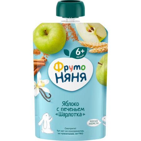 Пюре ФрутоНяня Шарлотка яблоко с печеньем 90 г, с 6 месяцев