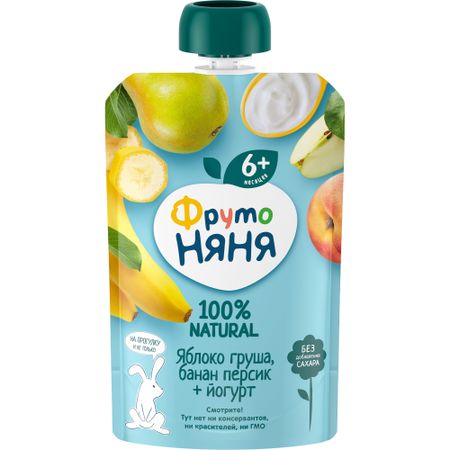 Пюре ФрутоНяня яблоко-груша-банан-персик с йогуртом 90 г, с 6 месяцев siberian nutrogunz протеин multi protein вкус банан 0 75 кг сухая смесь