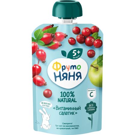 Пюре фруктово-ягодное ФрутоНяня Витаминный салатик 90 г аскорбиновая кислота вкус малины с сахаром аскопром таблетки 3г 10шт