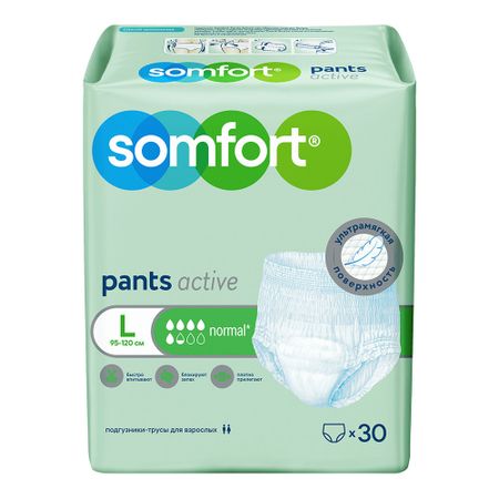 Подгузники-трусы Somfort Active Normal L 30 шт тена подгузники трусы proskin pants normal m 30