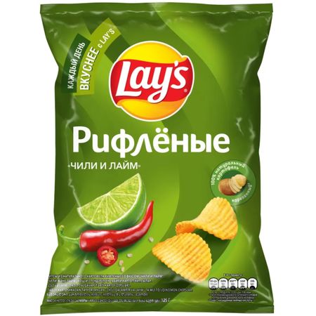 Чипсы Lays рифлёные со вкусом Чили лайм 105г чипсы lays гребешки в сливочно пикантном соусе 105 г