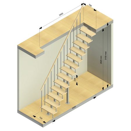 лестница ЛЕСЕНКА Линия-Квадро прямой марш h 2925-3150