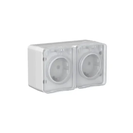 Розетка двойная накладная Systeme Electric AtlasDesign с заземлением со шторками цвет серый