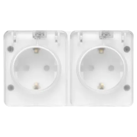 Розетка двойная накладная Systeme Electric AtlasDesign с заземлением со шторками цвет белый