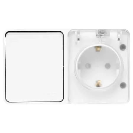 Розетка с выключателем накладная Systeme Electric AtlasDesign Profi с заземлением цвет белый