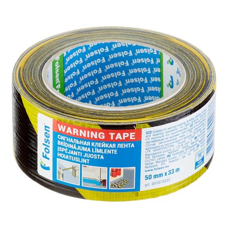 Лента сигнальная тканевая Folsen влагостойкая черно-желтая 50 мм 33 м лента разметочная самоклеющаяся 50мм черно желтая 25м